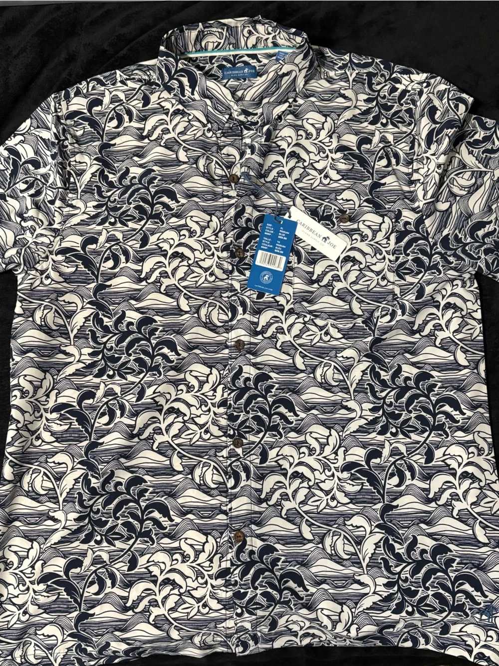 Caribbean Joe Navy and White Floral-Print Button Shirt - Picture 2 of 2